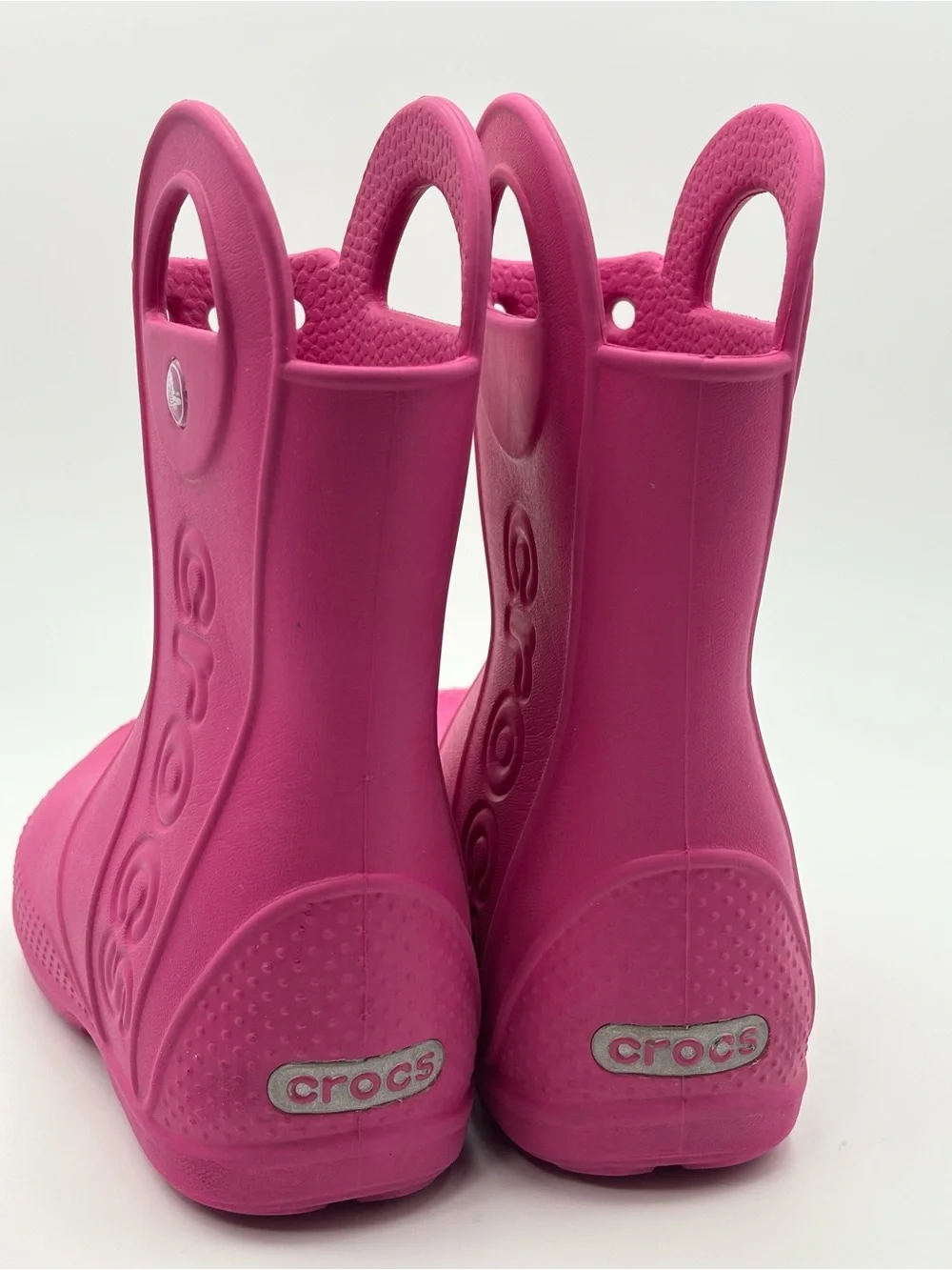 CROCS Kids Hot Pink Rain Boots with Hand-Hold Handles Size 9 Toddler